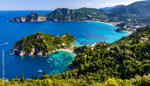 Idyllic coastal bay with lush green hillsides
