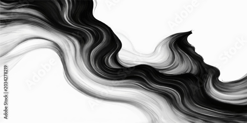 Fotografie Abstract Smoke Swirl on Black Background with Elegant Vector Floral Hair Silhoue