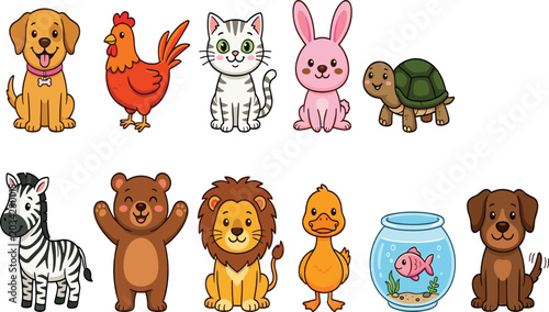 Photography Cute Cartoon Pet and Wild Animal Characters Collection — Kids Educational Illust