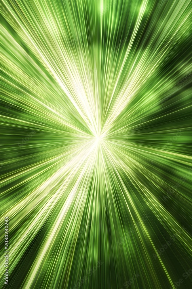 Obraz premium Bright green light streaks radiating from center abstract