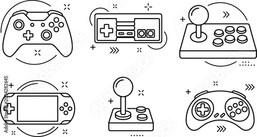 Photos Video game controllers outline icon set with retro joystick gamepad handheld con