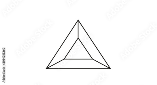 Geometrical outline of a three dimensional triangle or pyramid shape on plain white background for math projects.