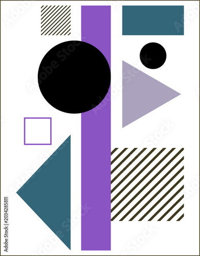 Bild auf Leinwand Abstract geometric composition in Bauhaus style, minimalist vector art poster with circles, triangles and linear textures on white background