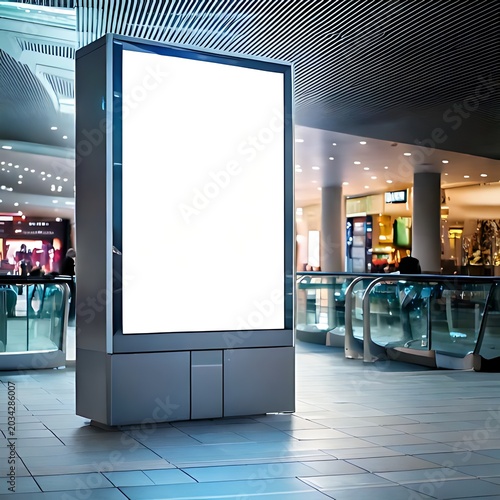Illuminated advertising display in a modern interior space