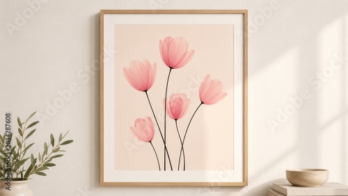 Minimal pink flower wall art print for modern home interior decor
