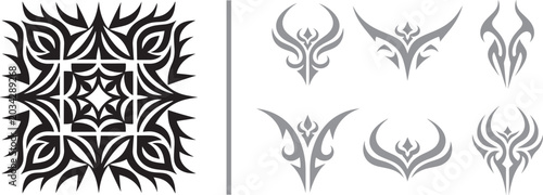 Tableau sur toile Tribal tattoo vector set with symmetrical mandala pattern and individual sharp m
