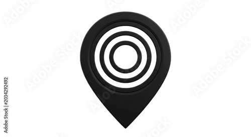 Black map pin icon with concentric circles, isolated on transparent background

