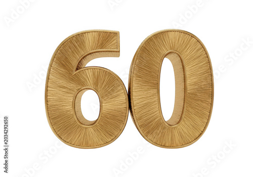 Textured golden number sixty in bold wooden style