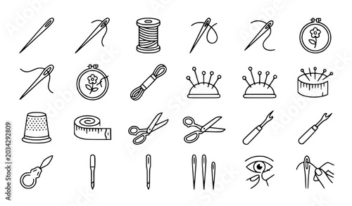Obraz na płótnie Needle and thread icon set sewing vector illustration silhouettes