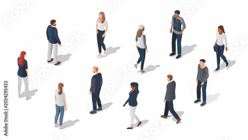 Photos isometric people group in varied poses colorful vector illustration on a white b