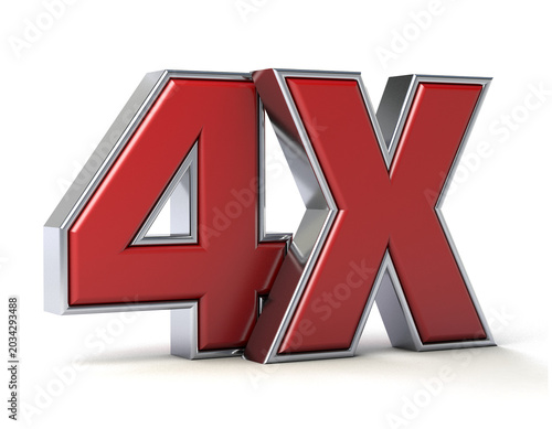 Bild auf Leinwand 4X 3D metal and red text isolated on transparent background