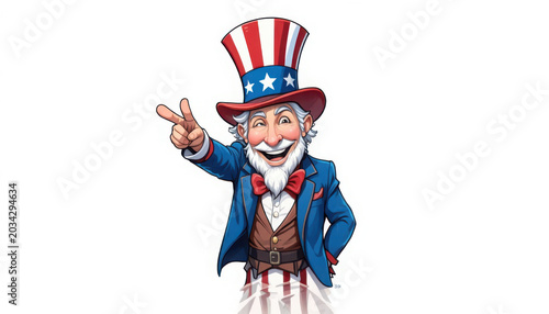 Cartoon uncle sam pointing with a cheerful expression isolated on white background