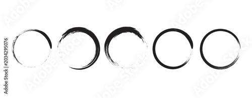 Minimalist Black Ink Brush Stroke Circles Set Japanese Enso Zen Hand Drawn Calligraphy Watercolor Splatter Paint Loops On Isolated White Background