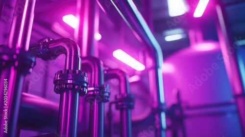 Advanced Industrial Automation System With Vibrant Purple and Blue Lighting.