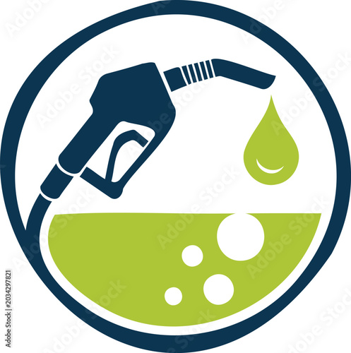 Fotografía Stylized graphic symbol depicting a fuel pump nozzle dispensing a drop of green