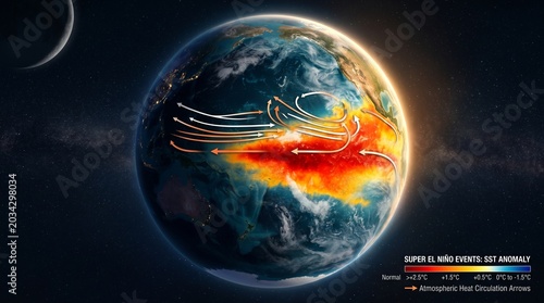Super El Niño Super El Nino Event Sea Surface Temperature Anomaly and Atmospheric Heat Circulation