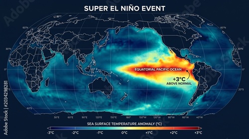 Super El Niño Super El Nino Event Sea Surface Temperature Anomaly Map Equatorial Pacific Ocean