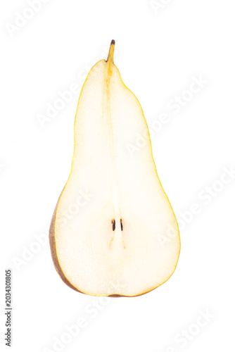Half pear fruit isolated on white background