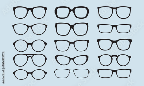 Collection of Eyeglasses and Sunglasses with Different Frame Styles and Lens Colors