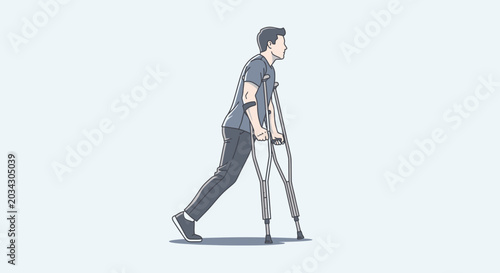 Young Man Walking with Crutches Illustration