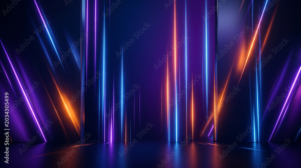 Fototapeta premium Futuristic Neon Light Background with Glowing Purple and Blue Cyber Lines
