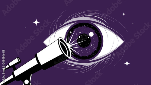 Photos Giant eye with galaxy iris being observed by a telescope in cosmic space concept