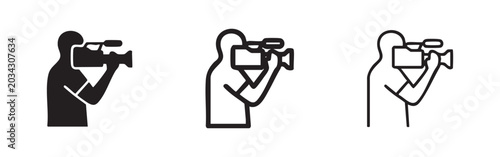 Schilderij op canvas Videographer or Cameraman Icon Set in Solid and Outline Styles