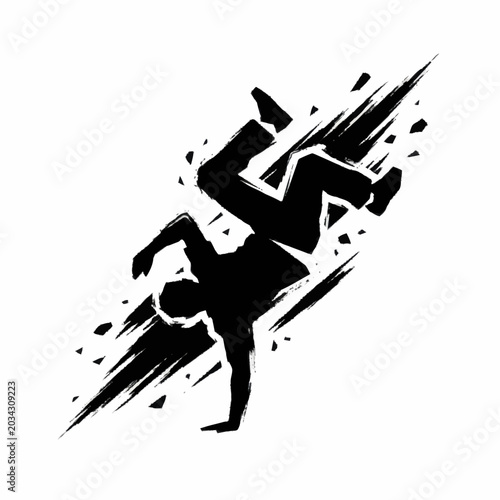 Bild auf Leinwand Silhouette of a breakdancer performing a handstand move.