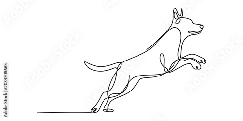 Tableau sur toile A continuous single line drawing of a happy dog jumping and playing around with