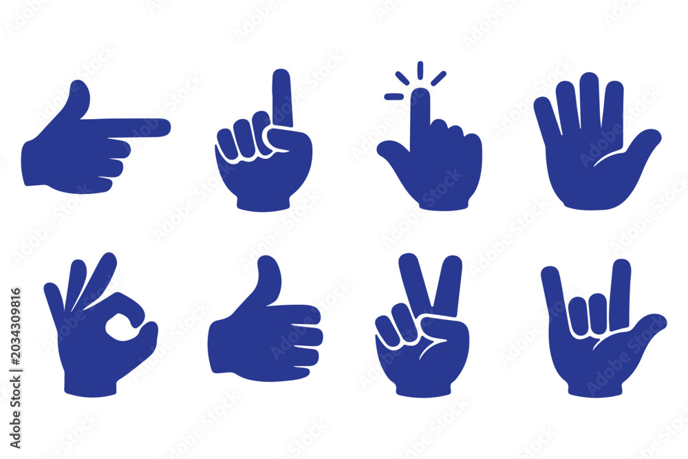 Fototapeta premium Hand gesture icons, pointing fingers, cursor symbols, black hand signs