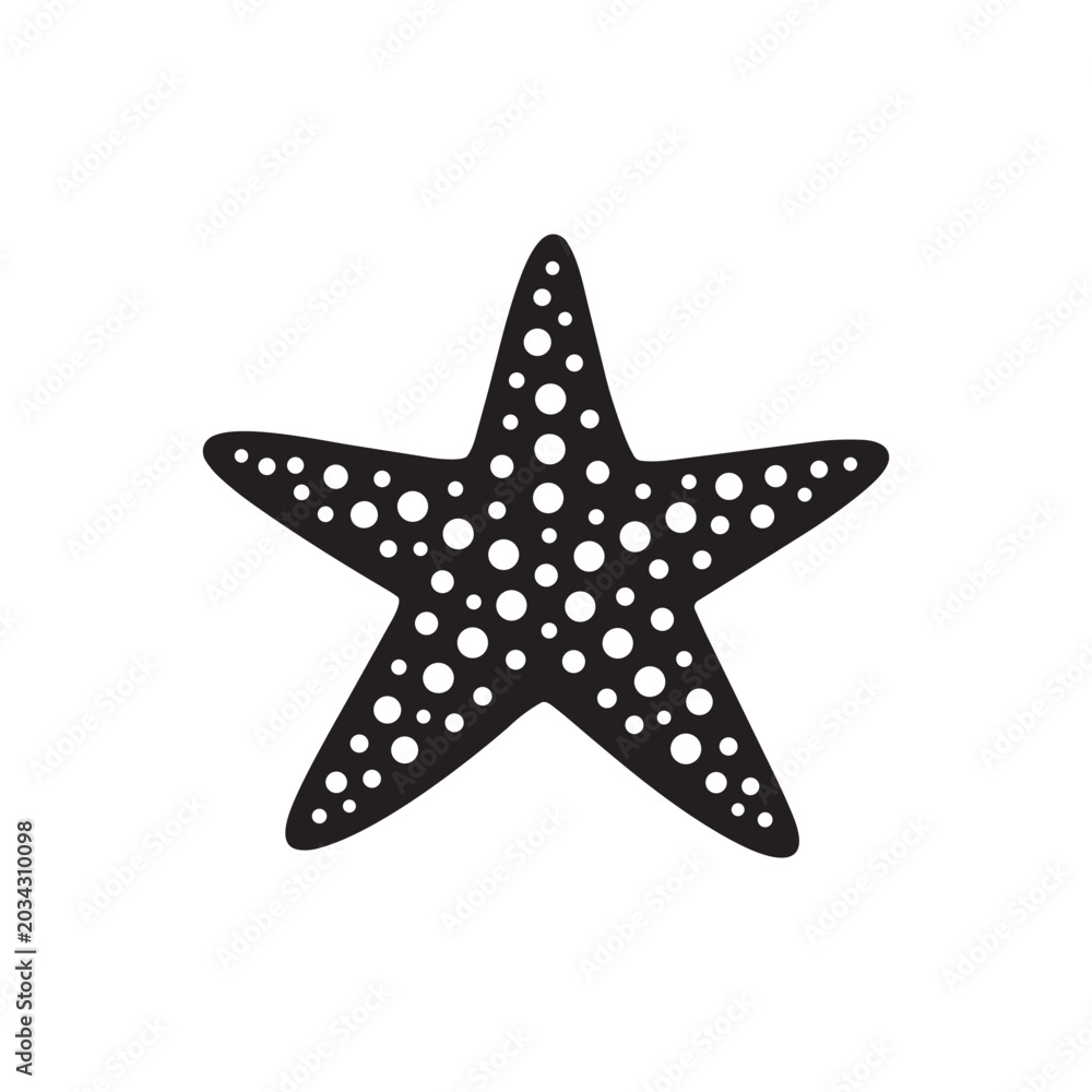 Obraz premium Black Starfish Silhouette with White Dot Pattern Isolated on White Background — Flat Ocean Marine Icon