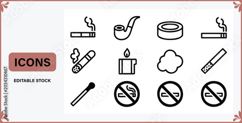 Foto Collection of simple linear icons representing various smokingrelated items incl