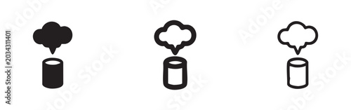Quadro su tela Set of 3 steam or smoke icons from a container: solid, outline, and hand-drawn black and white