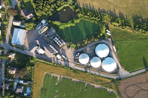 Photography biogas production, biogas plants, bioenergy,aerial panorama landscape view of bi