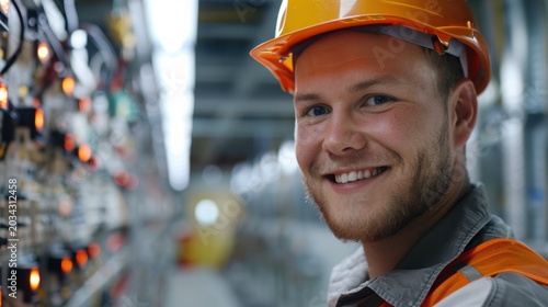 Male Engineer Smiling While Assembling Electronics Component in Bright Workshop, Reflecting Confidence and Expertise