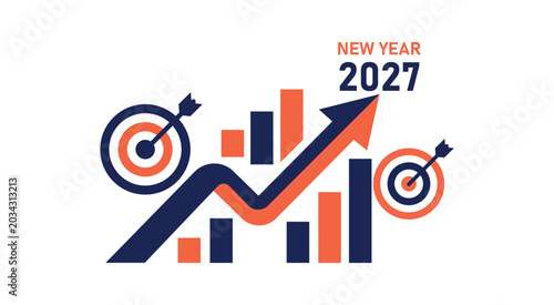 New Year 2027 business growth goals target arrow chart concept vector illustration