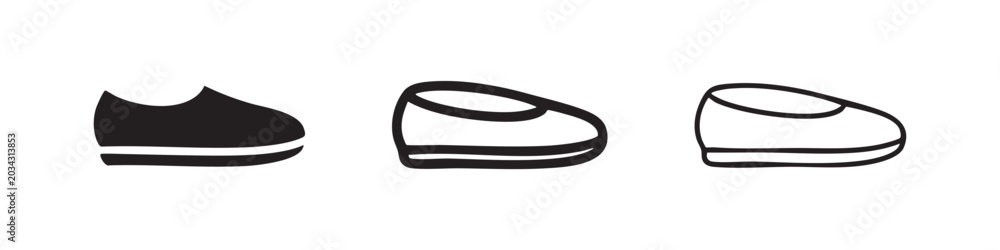 Naklejka premium Loafer or slip-on shoe icon set, comfortable and stylish footwear vector illustration.