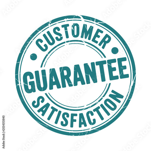 Fotografie Circular Guarantee Stamp With Text Teal And White Design