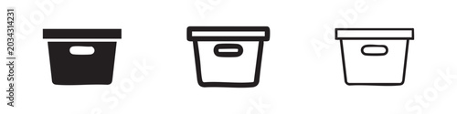 Photos Plastic storage bin with lid and handle icon set, hand drawn doodle sketch vecto