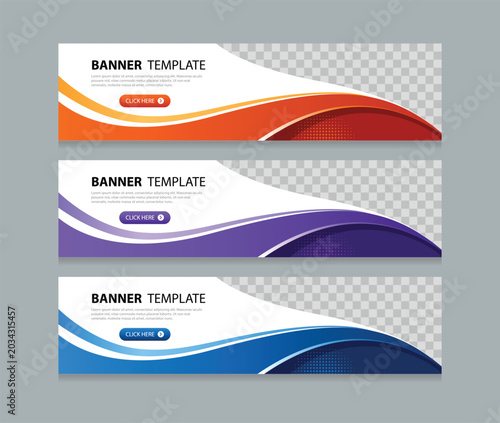 three  horizontal web banner design background template. Suitable for web and social media ads. Vector illustration file with Space to add pictures.