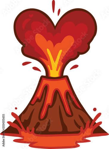 Cuadro en lienzo Volcano Eruption Vector Illustration – Heart-Shaped Lava Cloud Design