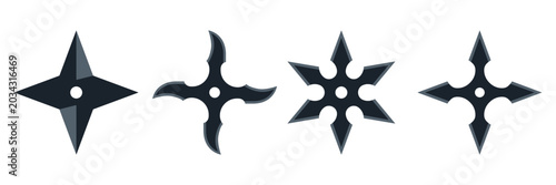 Foto Shuriken Ninja Star Icon Set – Japanese Martial Arts Throwing Weapon Vector Coll