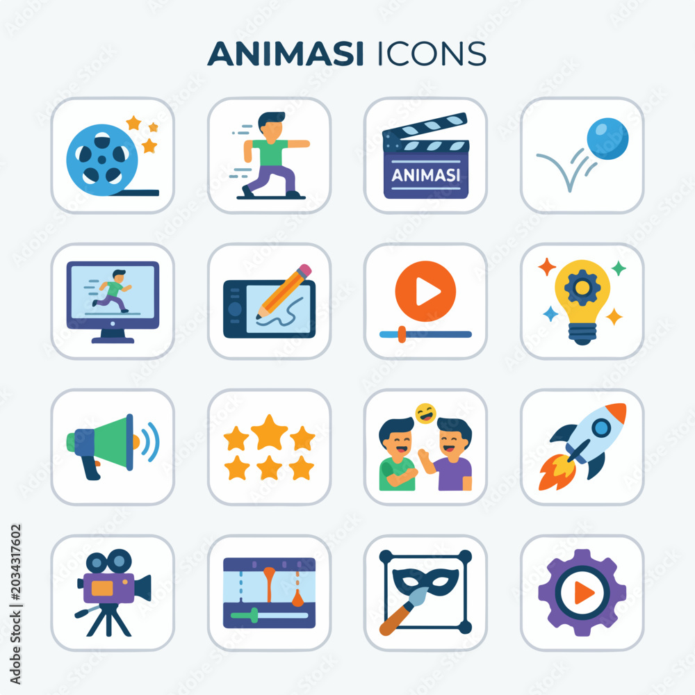 Fototapeta premium Comprehensive Flat Icon Set for Animation and Video Production