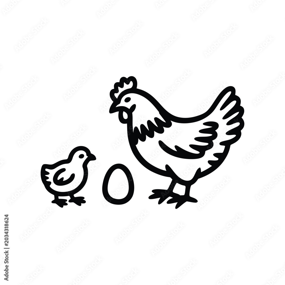 Fototapeta premium hen and chick sketch black and white line drawing
