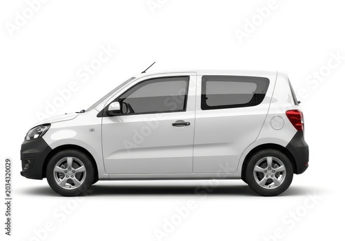 Elegant compact hatchback car in pristine white exterior finish isolated on white background