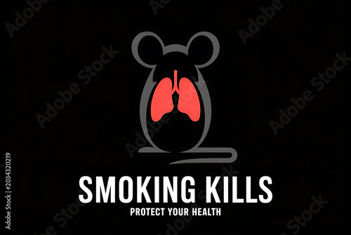 Smoking Kills Anti-Tobacco Health Warning Poster with Mouse Silhouette and Lung Illustration on Black