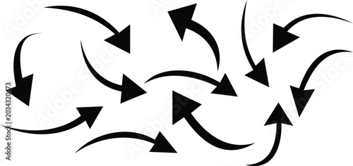 Set of black curved arrows pointing in different directions