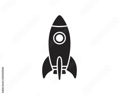 Black and white rocket ship icon isolated on transparent background