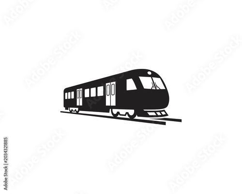 Modern black commuter train on railway track in daylight