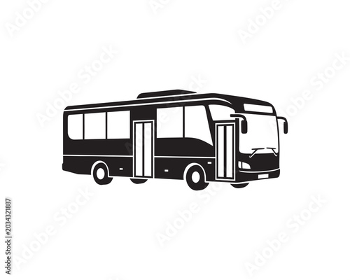 Black bus icon, side view, nobody